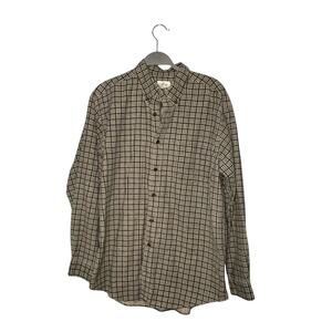 J.Crew Men's Vintage 1990's Buttondown Flannel Green Gray Cream Plaid Size Large